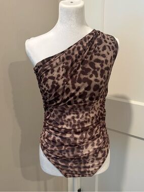 One-Shoulder Leopard Print Ruched Dress - Brown